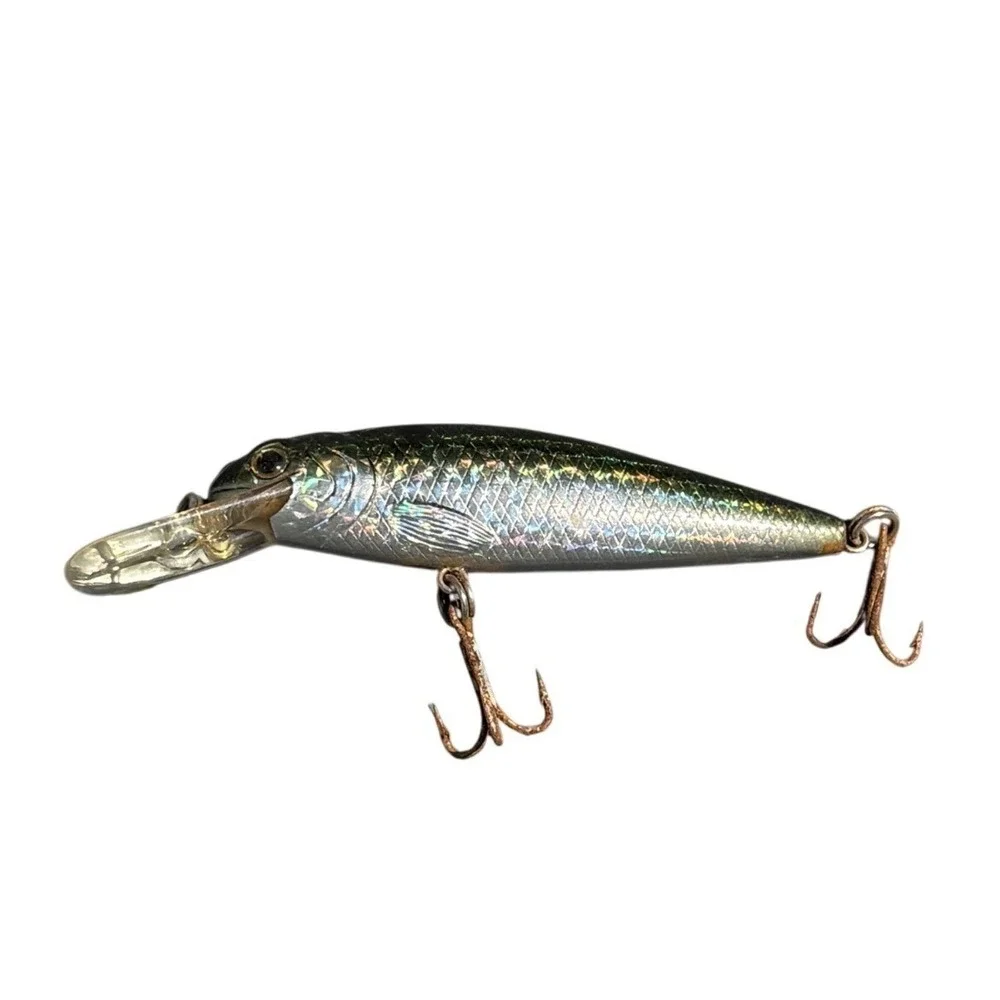 Vintage Holographic Minnow Crankbait Fishing Lure Deep Diver Silver 4.5 Inch